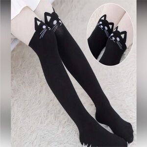 Black Over-the-Knee Cat Face Socks
